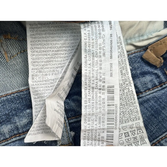 Zara Jeans Womens 4 Distressed Denim Jeans Medium Rise Relaxed Fit Straight Leg - Picture 16 of 16